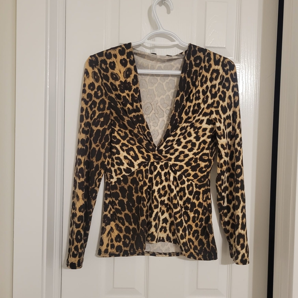 Chicme Leopard Print V-Neck Women's Top Size M
